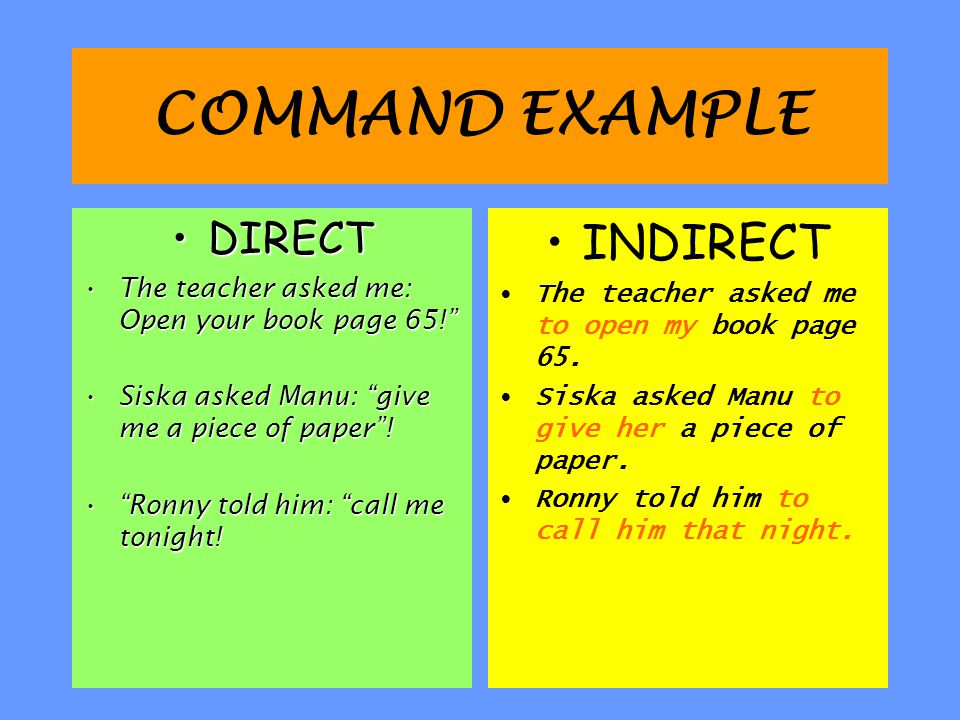COMMAND EXAMPLE INDIRECT DIRECT