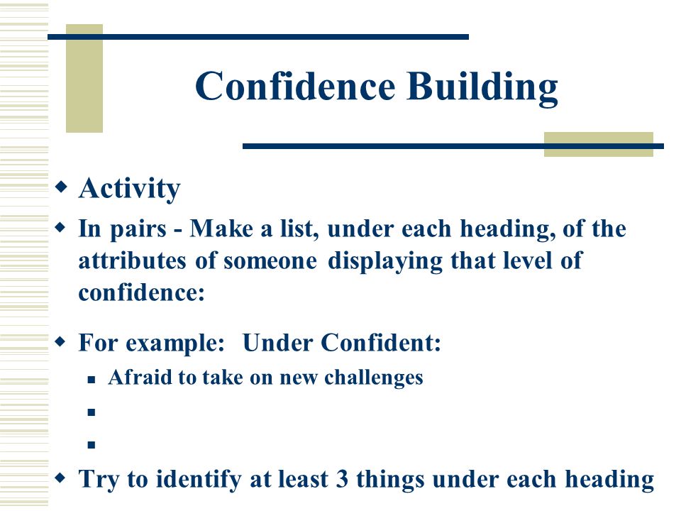 Self confidence group activities