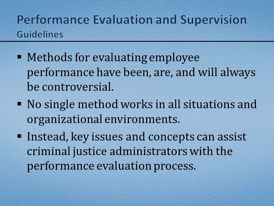 Performance Evaluation and Supervision Guidelines