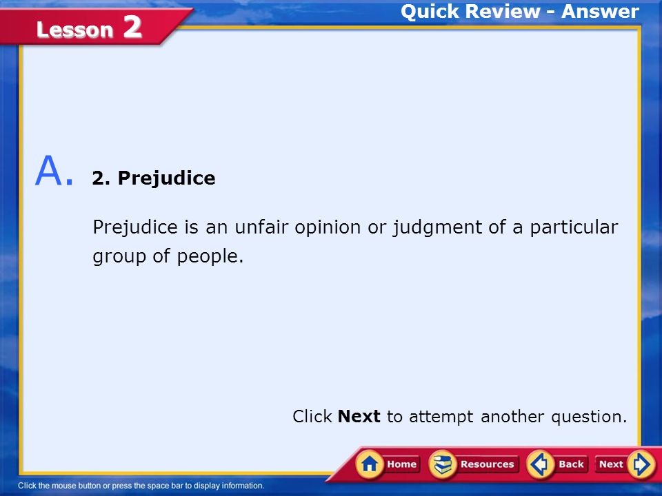 A. 2. Prejudice Quick Review - Answer