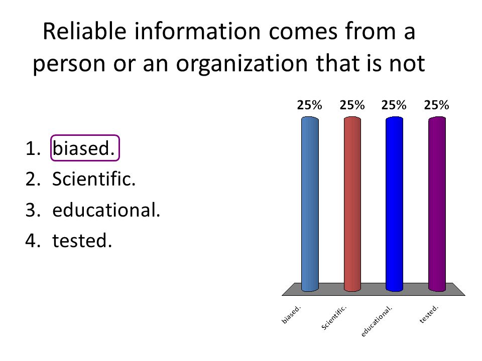 Reliable information comes from a person or an organization that is not