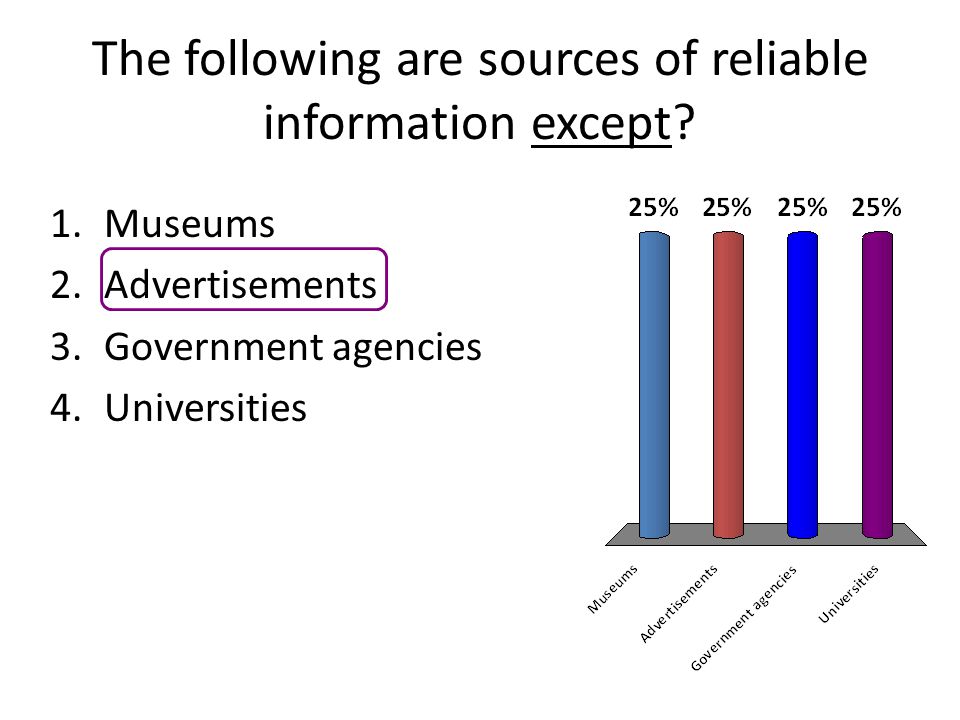 The following are sources of reliable information except