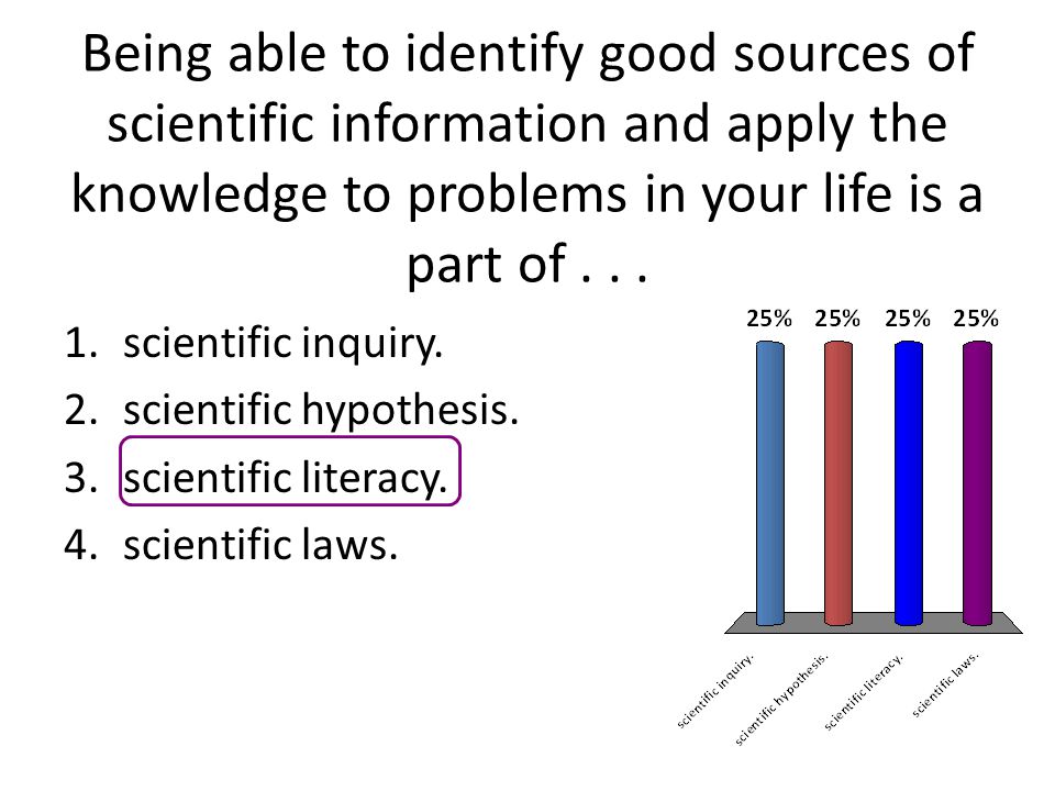 Being able to identify good sources of scientific information and apply the knowledge to problems in your life is a part of . . .