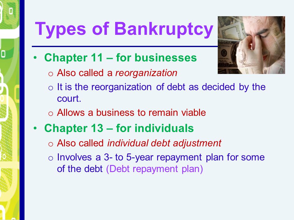 Types of Bankruptcy Chapter 11 – for businesses