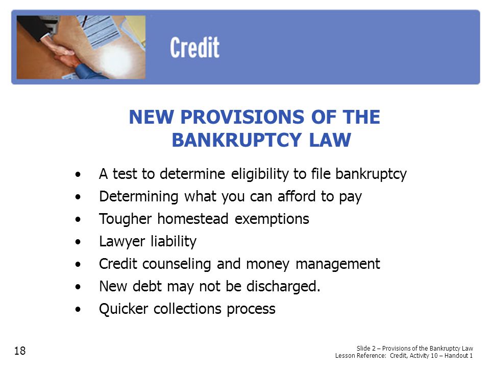 NEW PROVISIONS OF THE BANKRUPTCY LAW