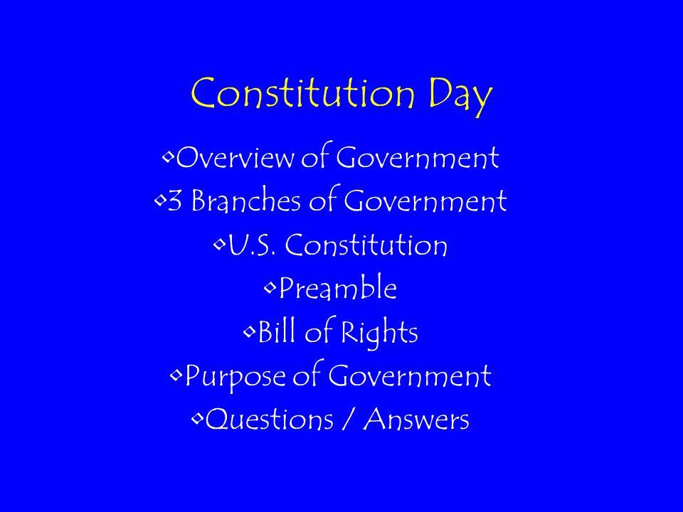 Constitution Day Overview of Government 3 Branches of Government