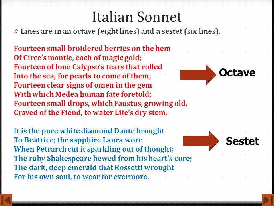 Italian Sonnet Octave Sestet