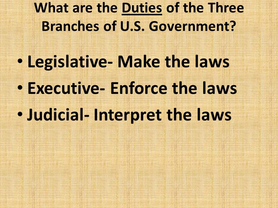 What are the Duties of the Three Branches of U.S. Government