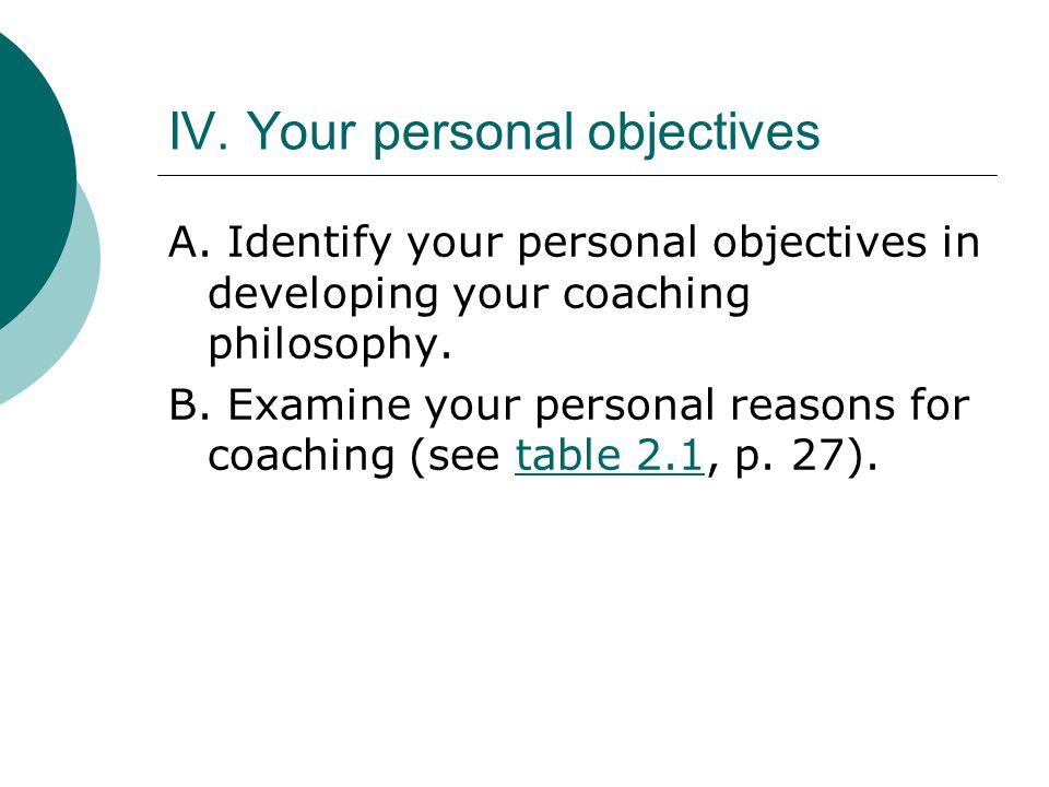 IV. Your personal objectives