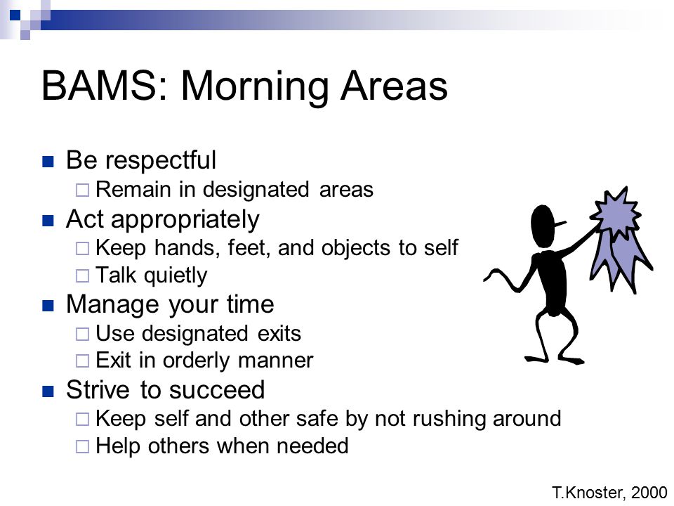 BAMS: Morning Areas Be respectful Act appropriately Manage your time