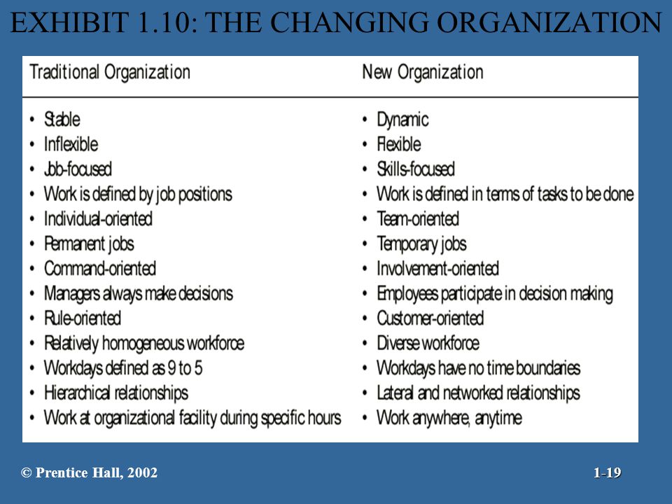 EXHIBIT 1.10: THE CHANGING ORGANIZATION