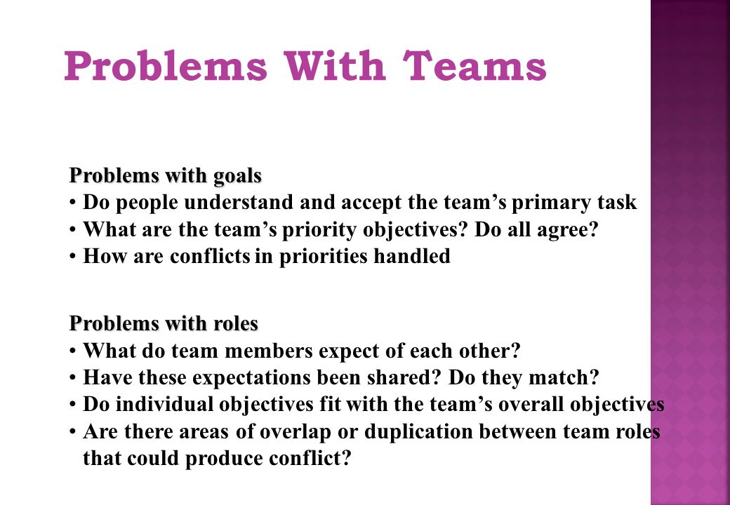Problems With Teams Problems with goals