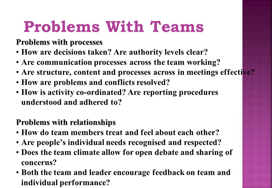 Problems With Teams Problems with processes