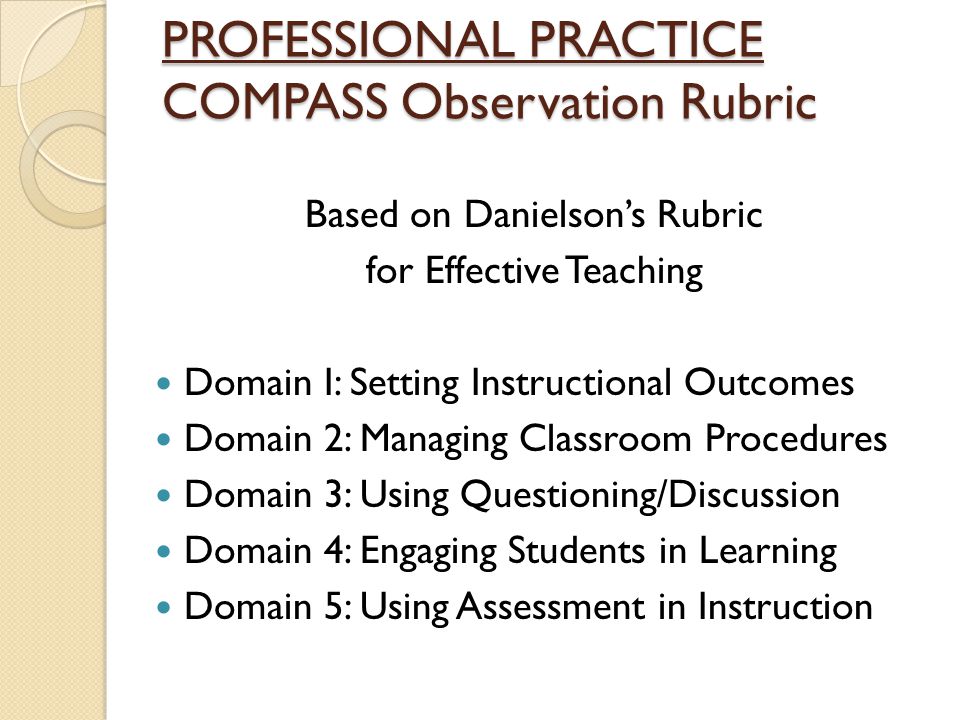PROFESSIONAL PRACTICE COMPASS Observation Rubric