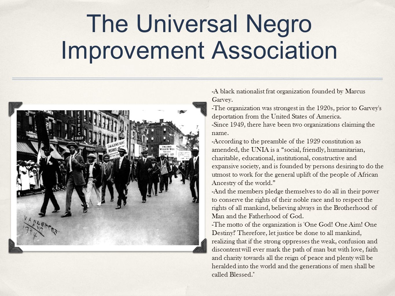 The Universal Negro Improvement Association