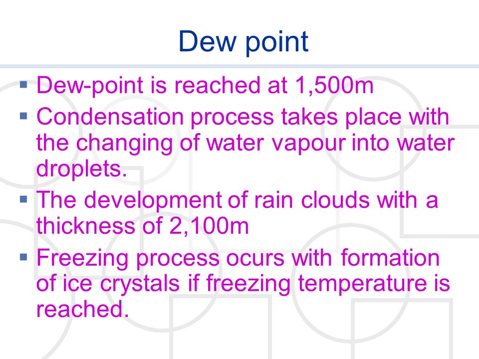 Dew point Dew-point is reached at 1,500m