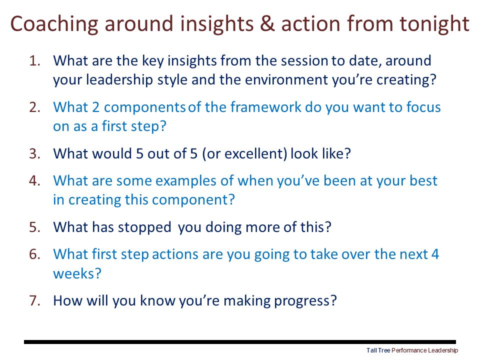 Coaching around insights & action from tonight