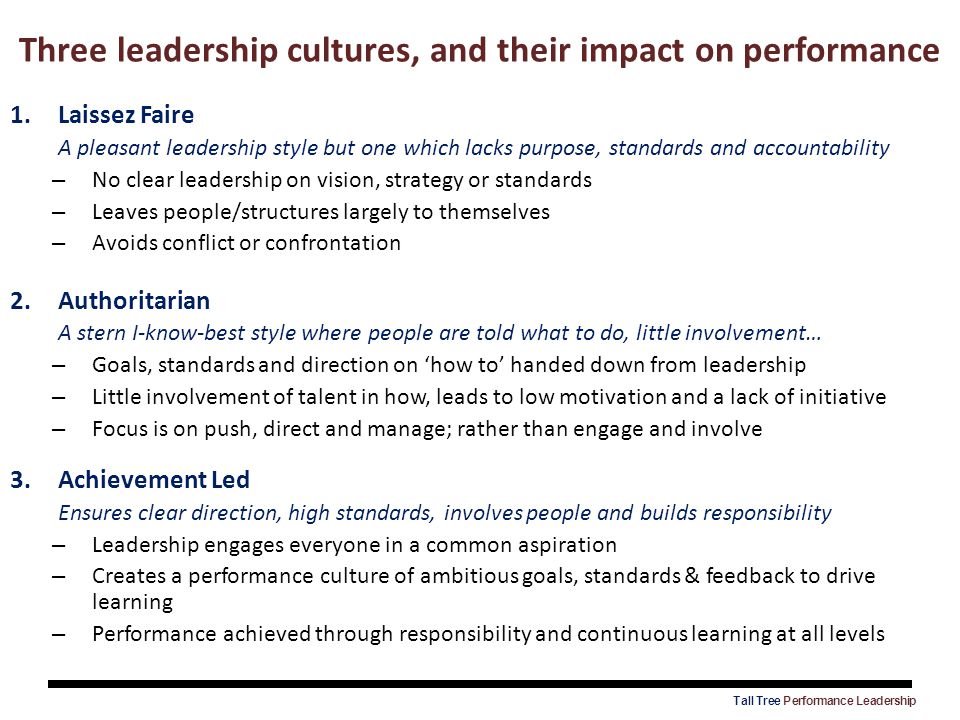 Three leadership cultures, and their impact on performance