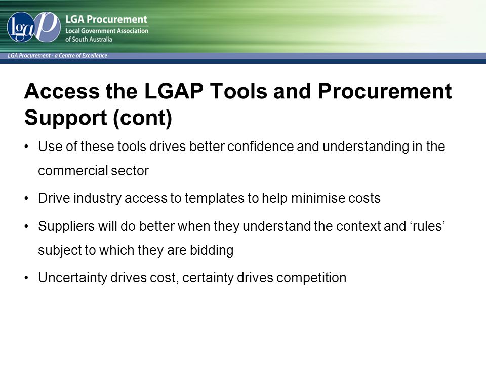 Access the LGAP Tools and Procurement Support (cont)