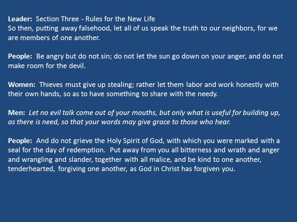 Leader: Section Three - Rules for the New Life