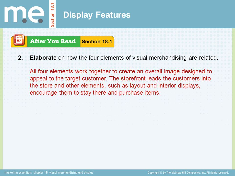 Display Features Section Section Elaborate on how the four elements of visual merchandising are related.