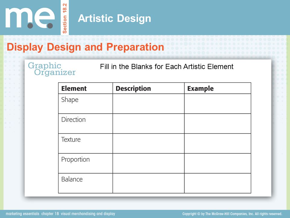 Fill in the Blanks for Each Artistic Element