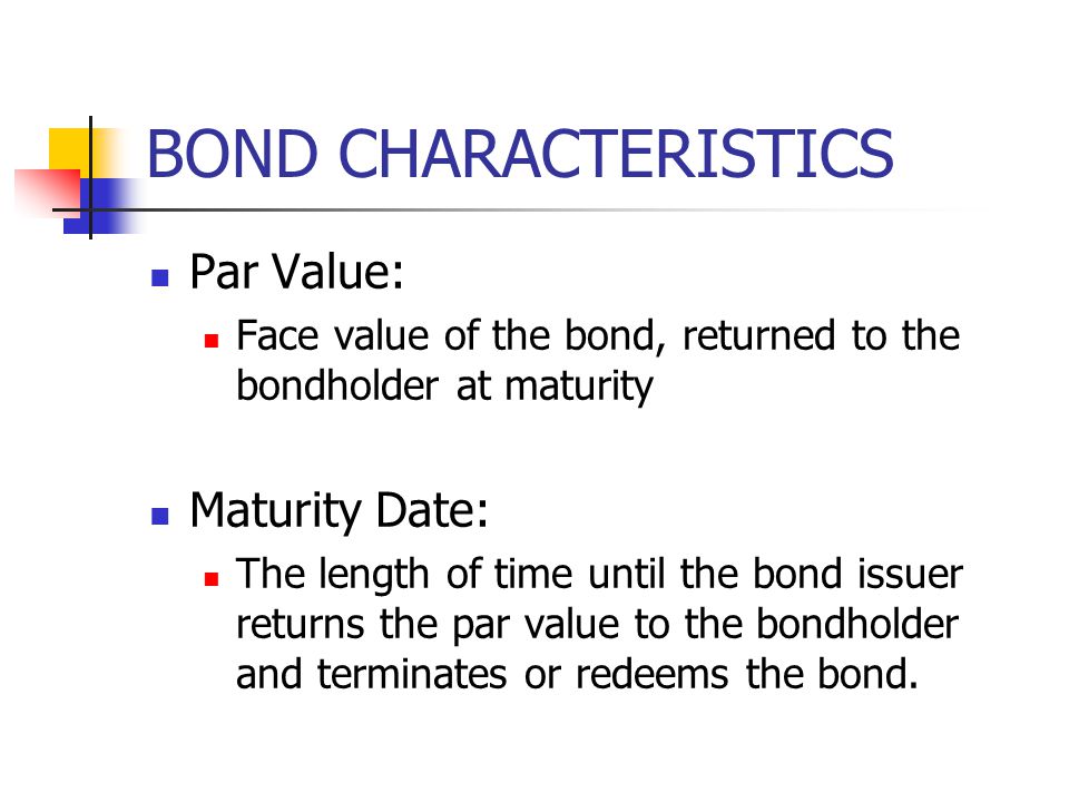 BOND CHARACTERISTICS Par Value: Maturity Date: