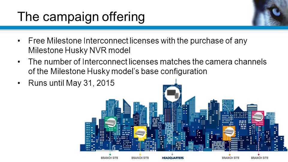 The campaign offering Free Milestone Interconnect licenses with the purchase of any Milestone Husky NVR model.