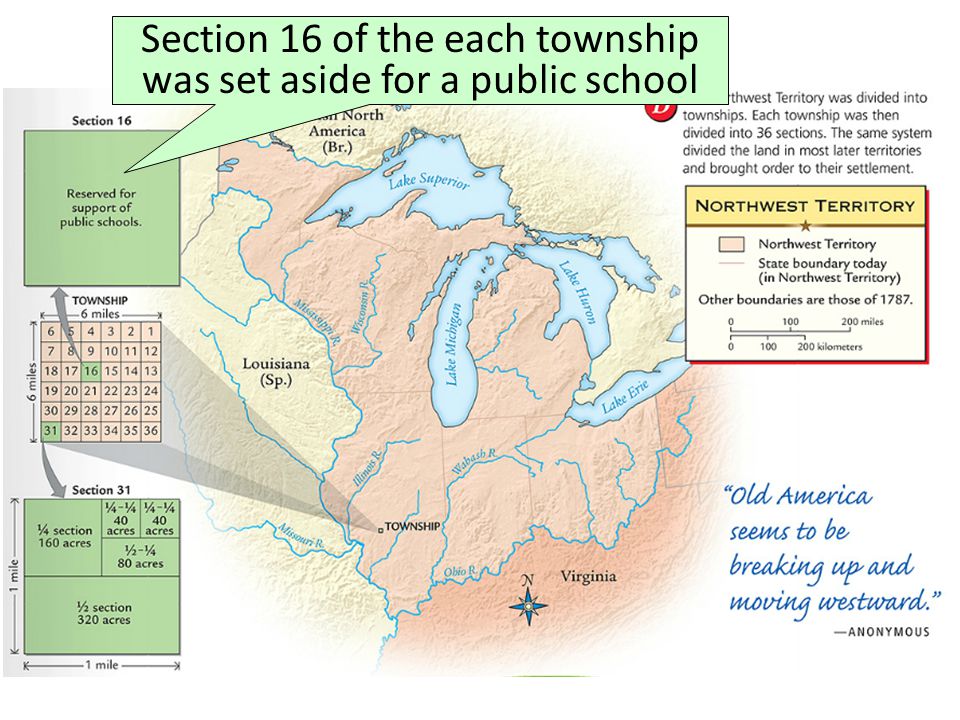 Section 16 of the each township was set aside for a public school