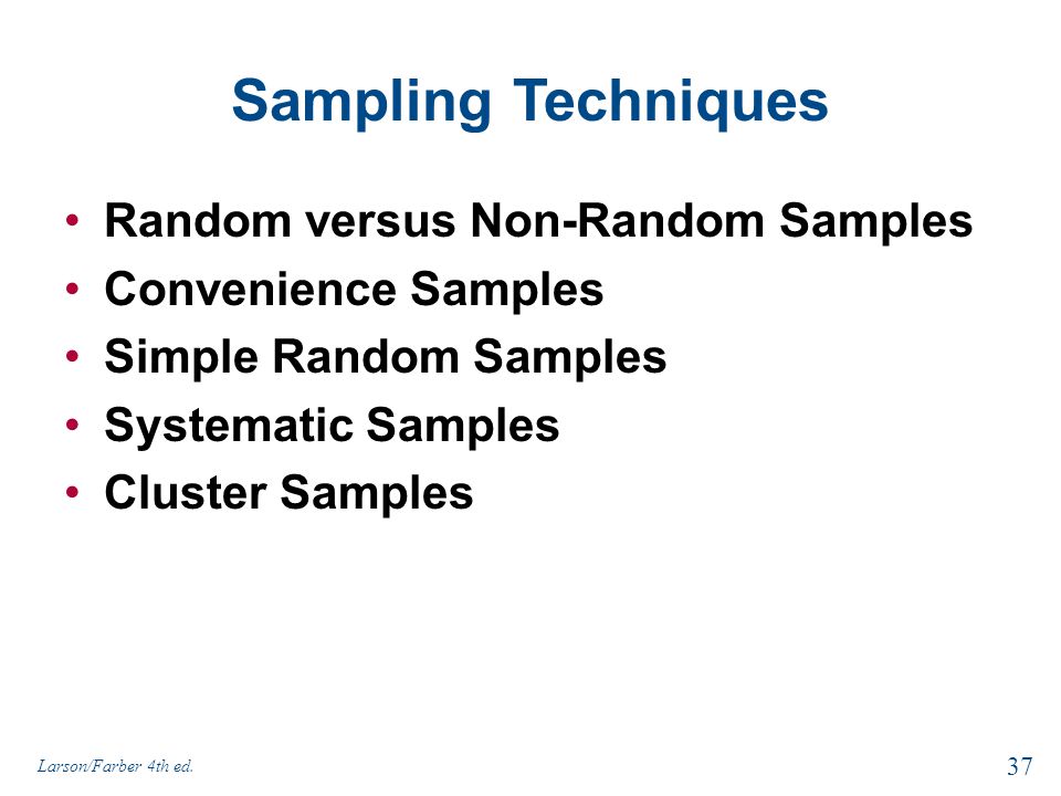 Sampling Techniques Random versus Non-Random Samples