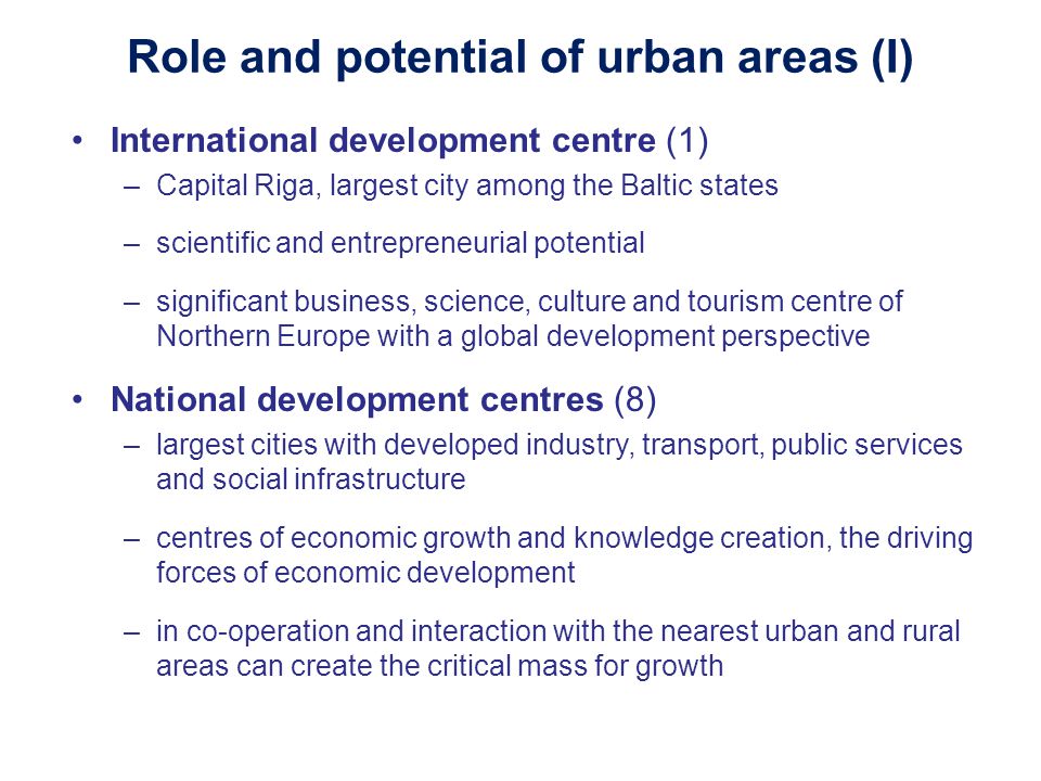 Role and potential of urban areas (I)