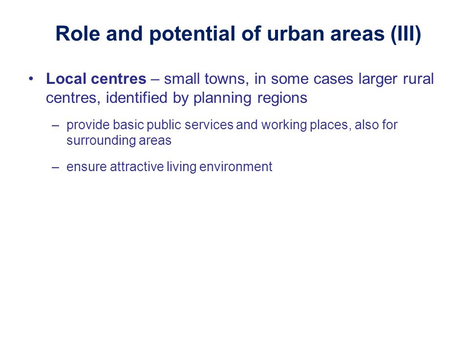 Role and potential of urban areas (III)