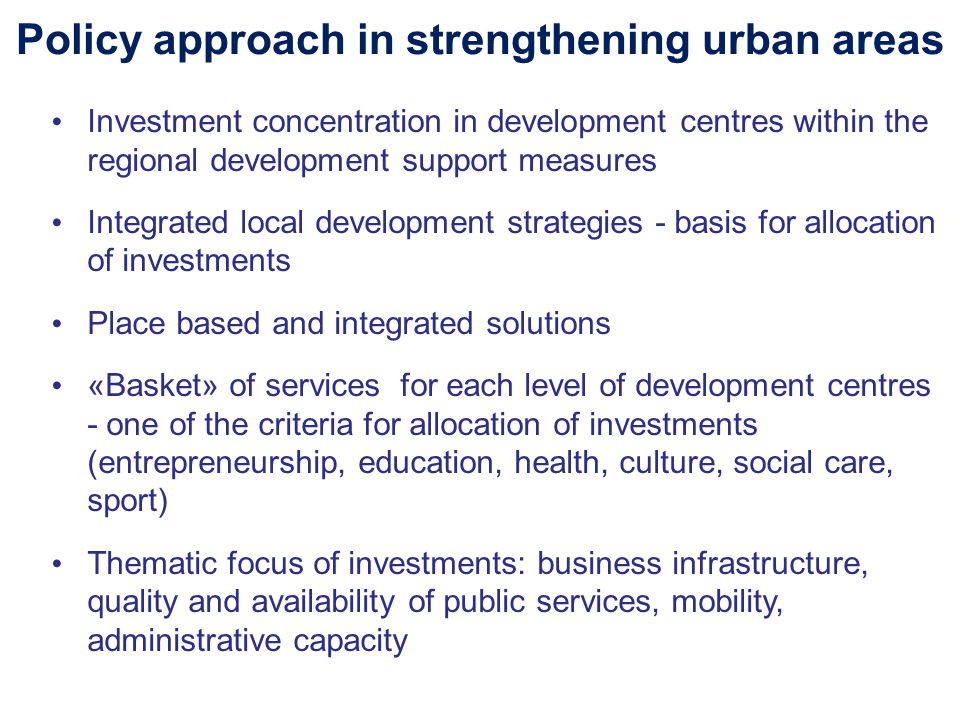Policy approach in strengthening urban areas