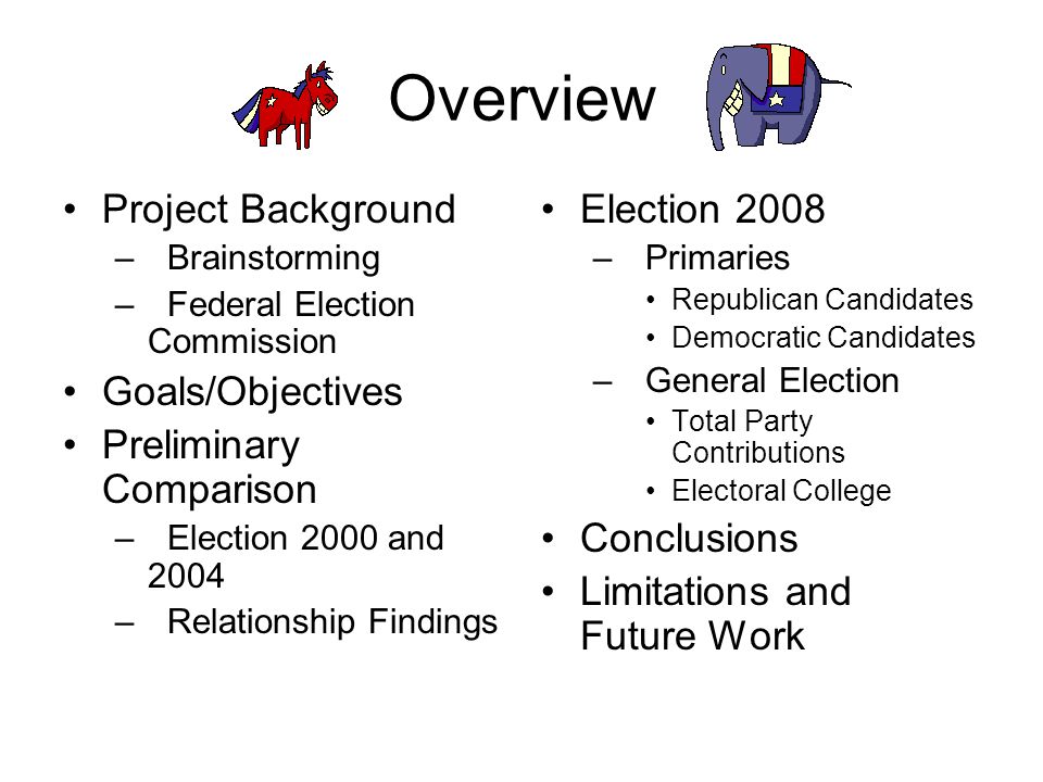 Overview Project Background Goals/Objectives Preliminary Comparison