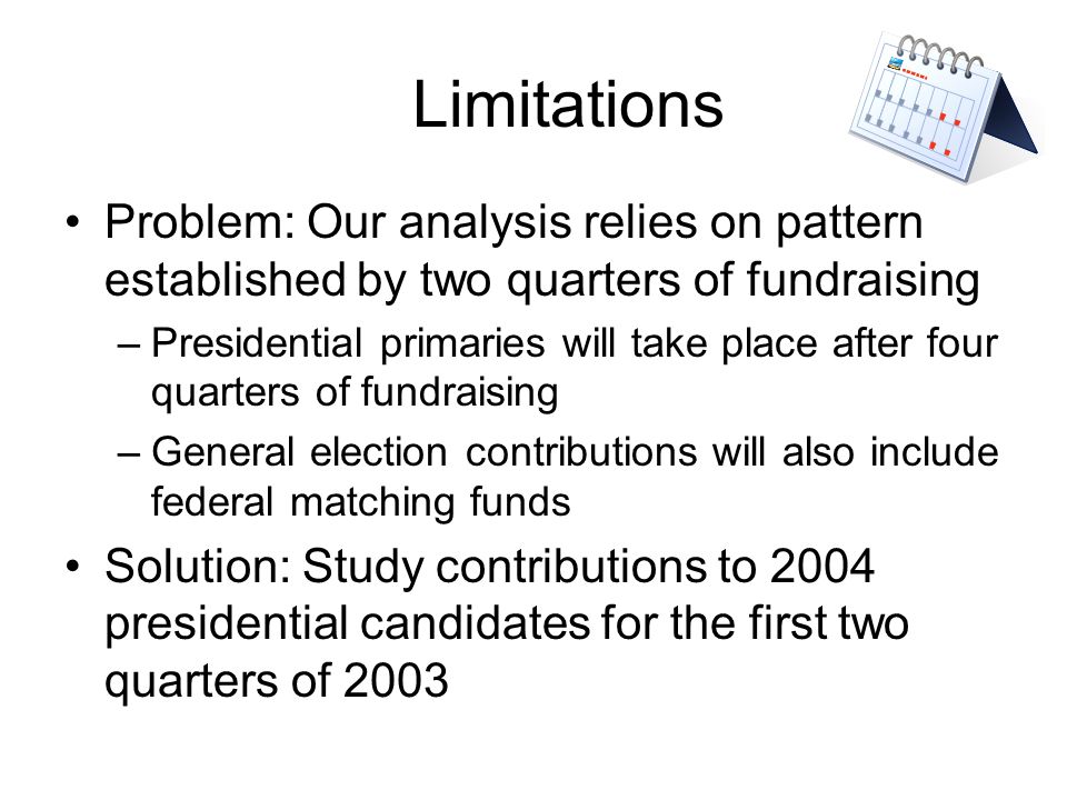 Limitations Problem: Our analysis relies on pattern established by two quarters of fundraising.