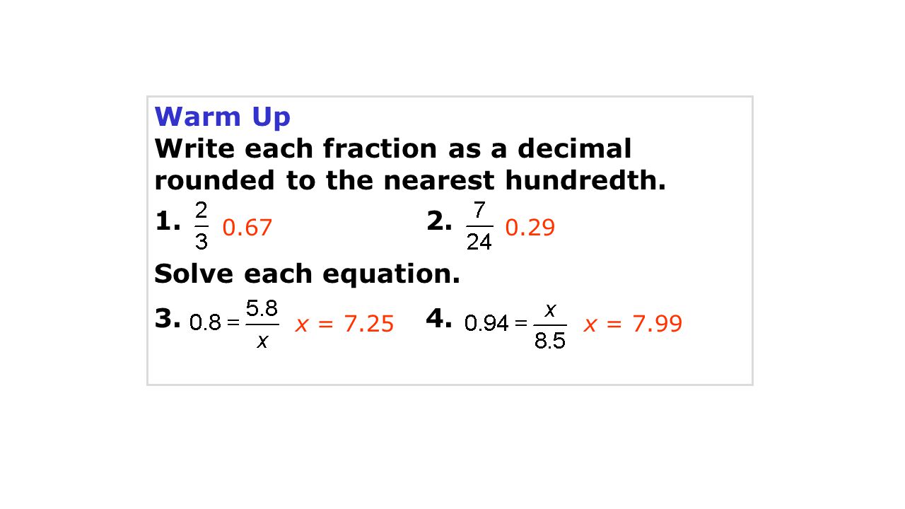 Write each fraction as a decimal rounded to the nearest hundredth.