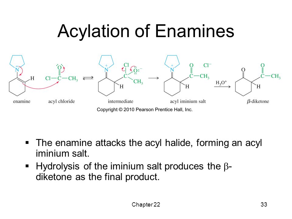 Реакция d n. Acylation. Enamine. Acylation mechanism. Hydrolysis of Salts.