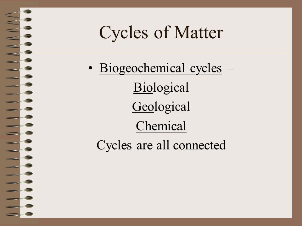 Cycles of Matter Biogeochemical cycles – Biological Geological