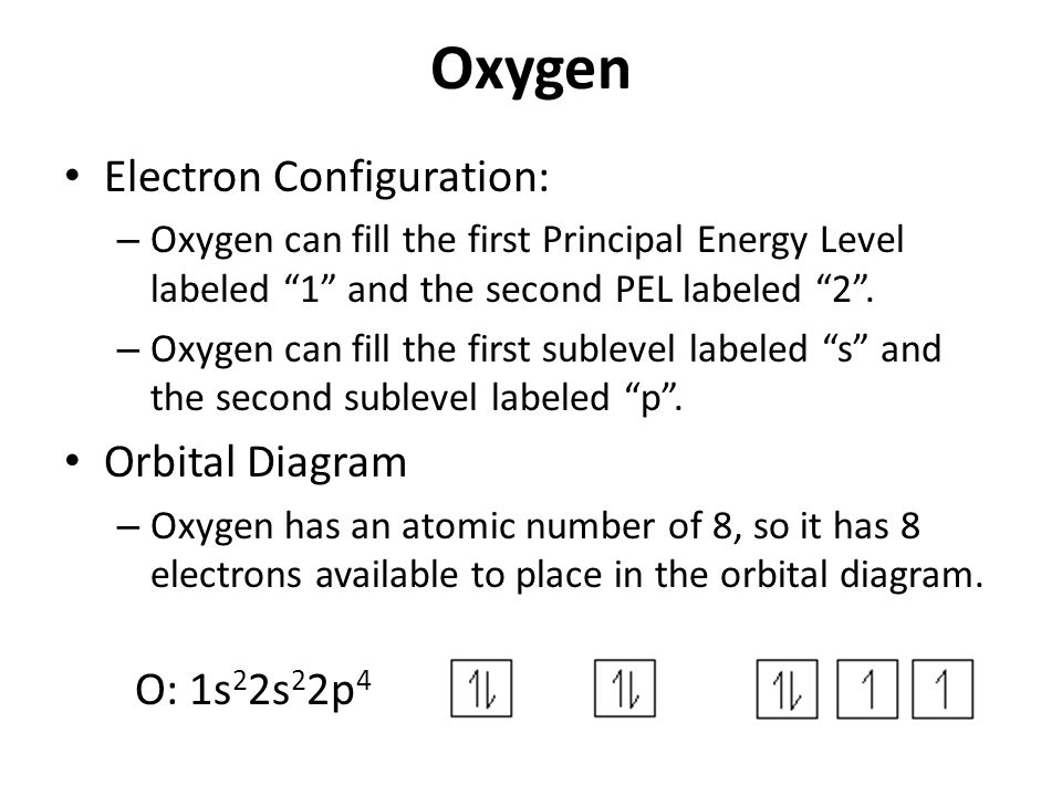 Oxygen Electron Configuration: Orbital Diagram O: 1s22s22p4