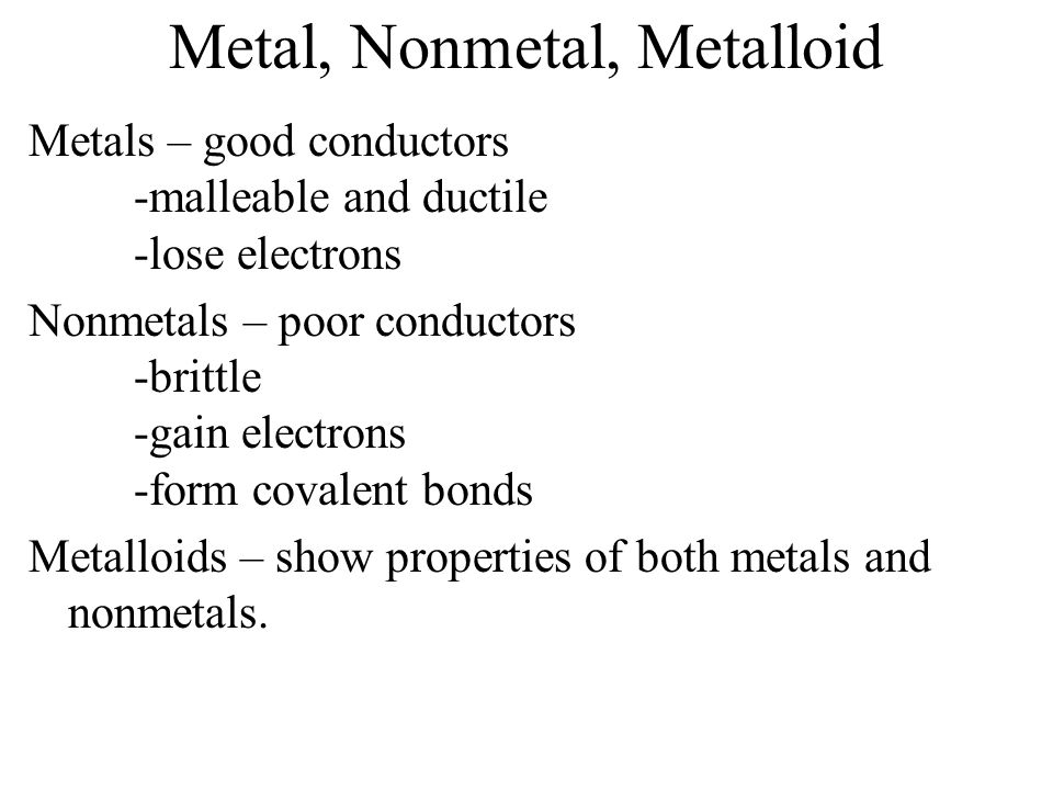 Metal, Nonmetal, Metalloid
