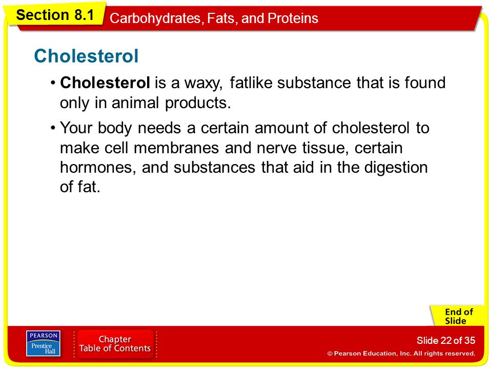 Cholesterol Cholesterol is a waxy, fatlike substance that is found only in animal products.