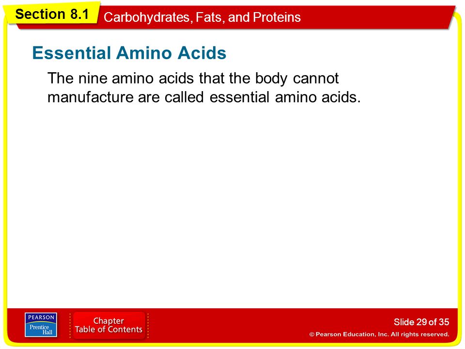 Essential Amino Acids The nine amino acids that the body cannot manufacture are called essential amino acids.