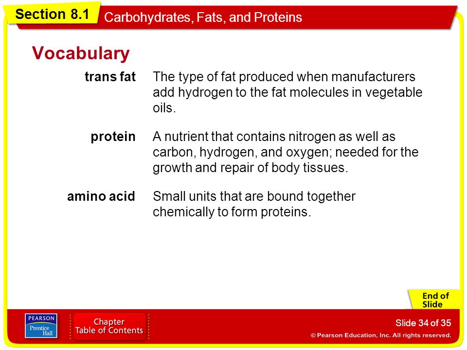 Vocabulary trans fat. The type of fat produced when manufacturers add hydrogen to the fat molecules in vegetable oils.