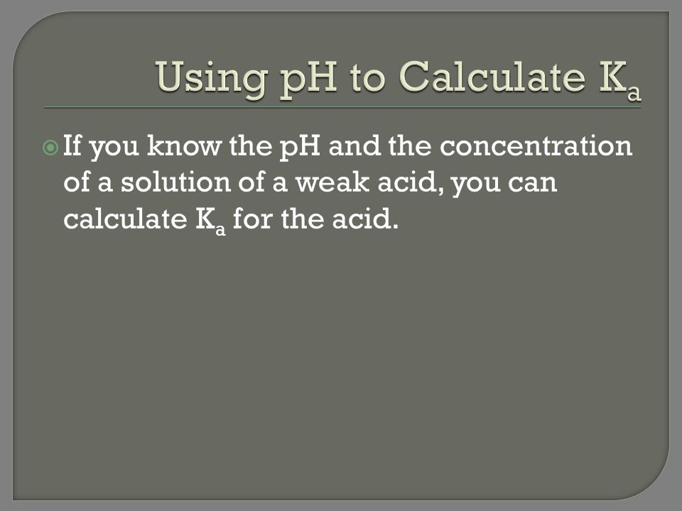 Using pH to Calculate Ka