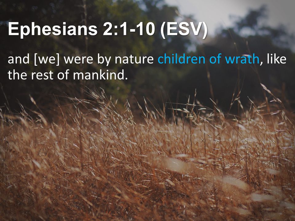 Ephesians 2:1-10 (ESV) and [we] were by nature children of wrath, like the rest of mankind.