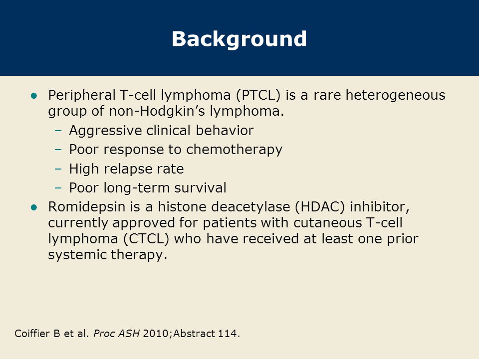 Background Peripheral T-cell lymphoma (PTCL) is a rare heterogeneous group of non-Hodgkin’s lymphoma.