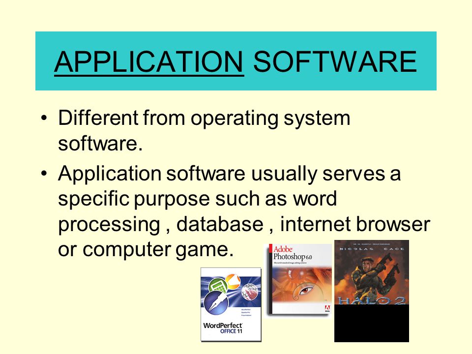 APPLICATION SOFTWARE Different from operating system software.