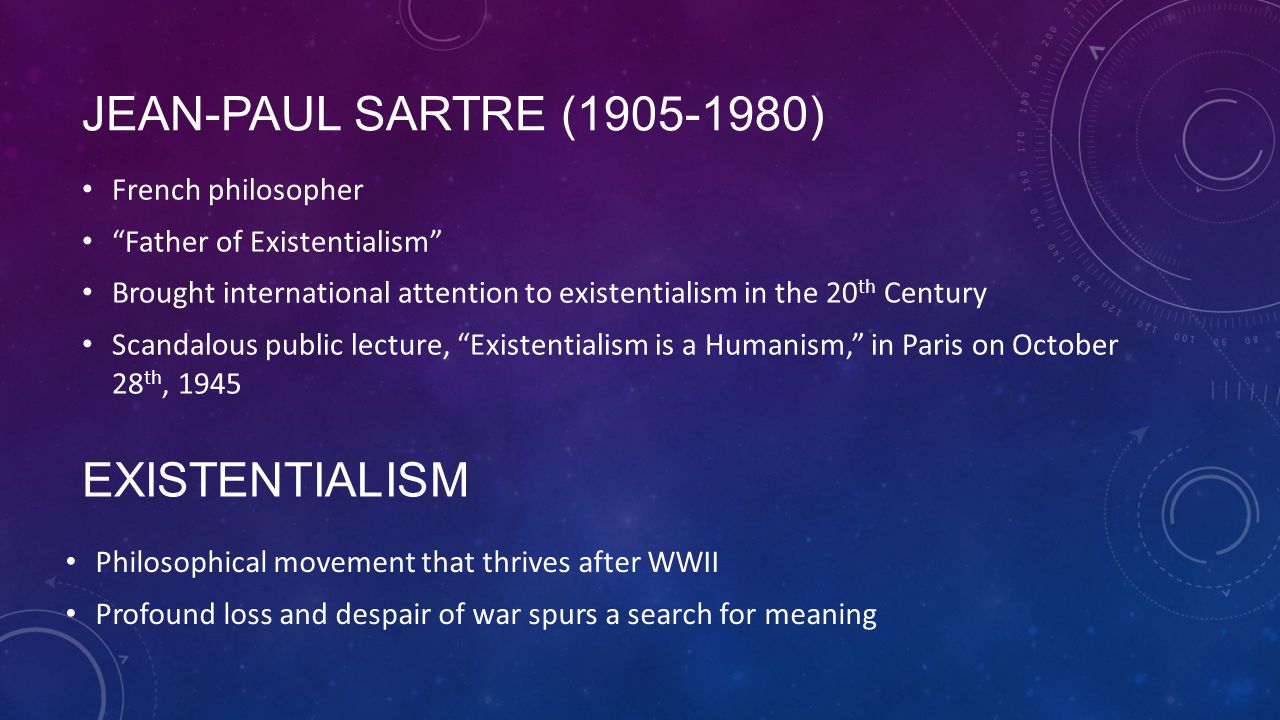 Jean-Paul Sartre ( ) Existentialism French philosopher