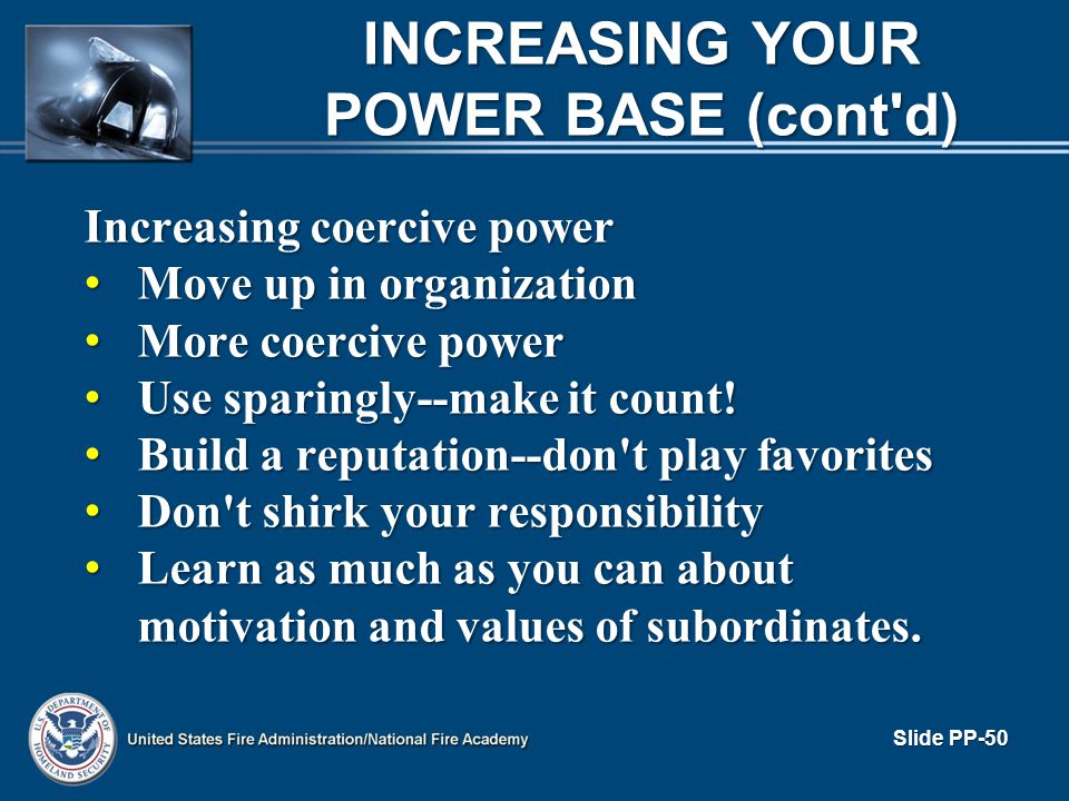 INCREASING YOUR POWER BASE (cont d)