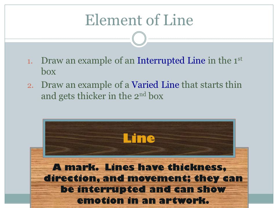 Element of Line Draw an example of an Interrupted Line in the 1st box.